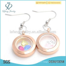 Wholesale new stainless steel rose gold round locket earrings jewelry